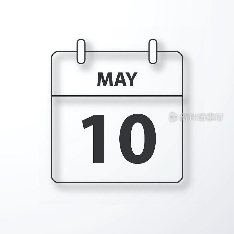 5月10日-每日日历-黑色的轮廓和阴影在白色的背景