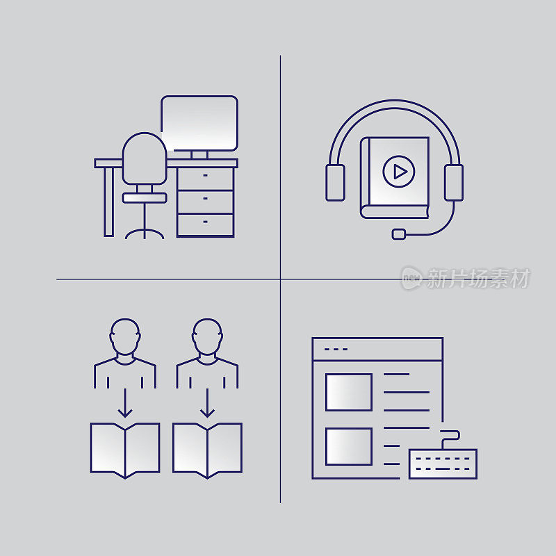 在线教育，电子学习，家庭学校相关的现代矢量图标