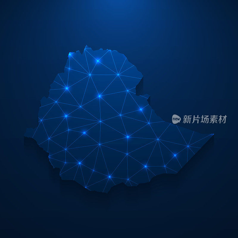 埃塞俄比亚地图网络-明亮的网格在深蓝色的背景