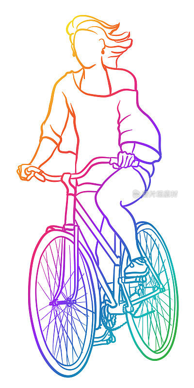 骑彩虹单车的年轻女子