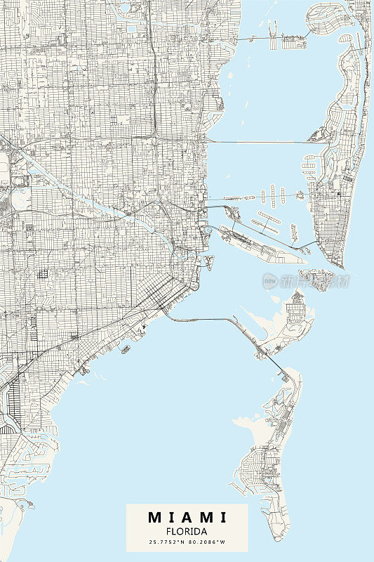 迈阿密，佛罗里达矢量地图