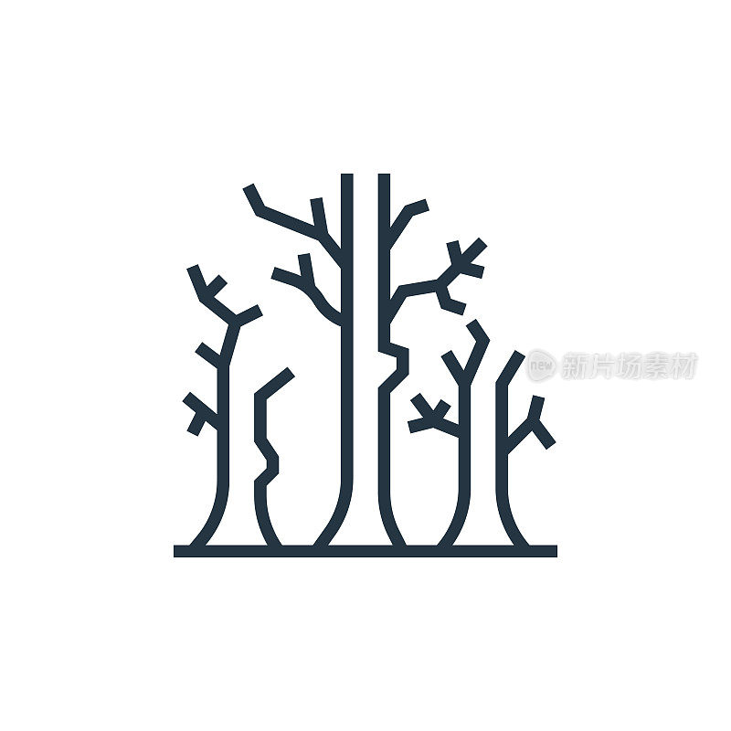 死树矢量图标孤立在白色背景。大纲，细线枯树图标用于网站设计和手机，应用程序开发。细线死树轮廓图标矢量插图。