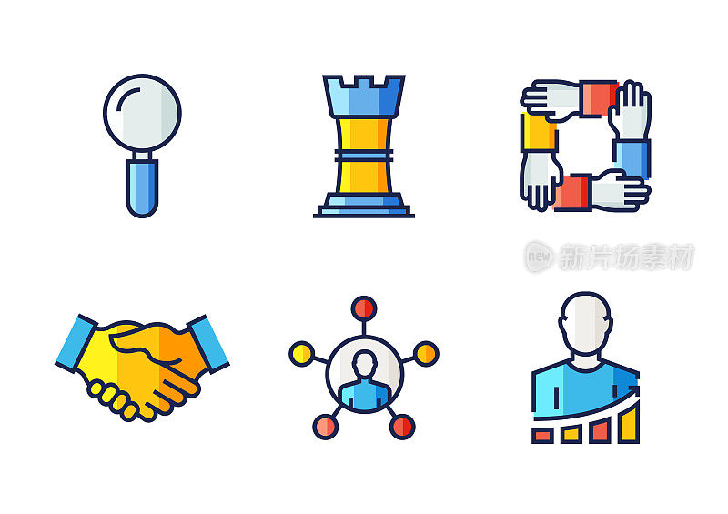 核心价值相关的平面线图标，轮廓向量符号插图。