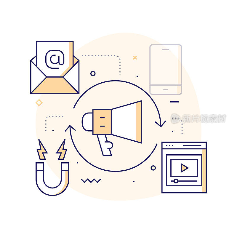 入站营销相关线路图标。向量符号说明。