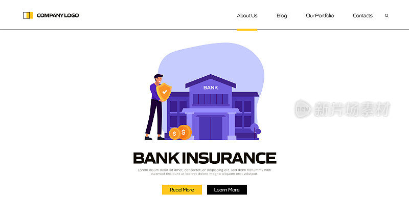 银行保险保险概念矢量插图登陆页面模板，网站横幅，广告和营销材料，在线广告，业务演示等。