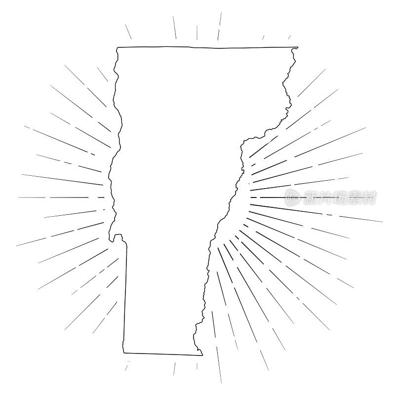 佛蒙特州地图与阳光在白色的背景
