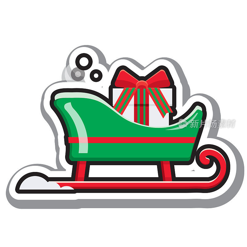 圣诞平面设计图标雪橇与圣诞礼物在白色的背景