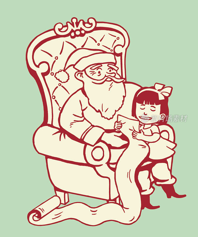 圣诞老人和膝上的女孩