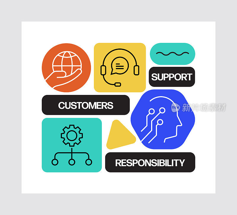 客户关系概念，线条风格矢量插图