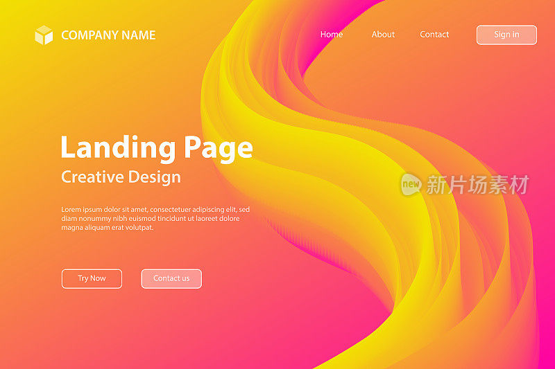 登陆页模板-橙色渐变背景上的流体抽象设计