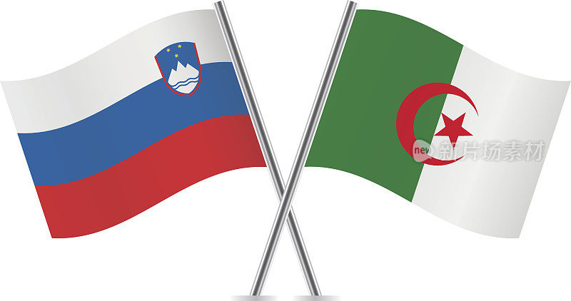 斯洛文尼亚和阿尔及利亚国旗。向量。