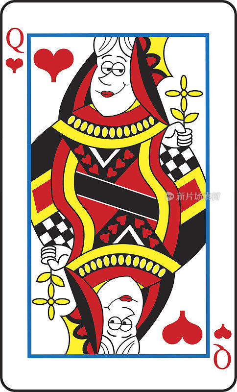 卡通红心皇后扑克牌。