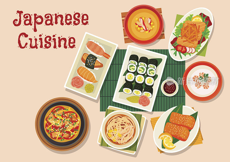 日本料理图标为海鲜菜单设计