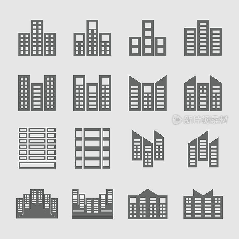 几种风格的建筑图标集