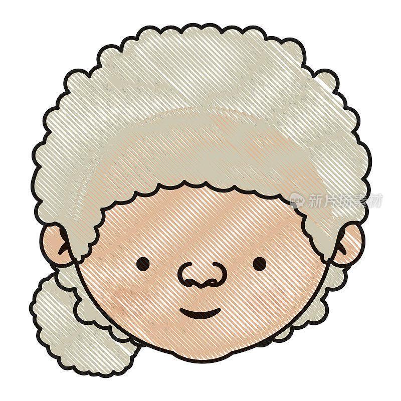 彩色蜡笔剪影的脸祖母与一个卷曲的发髻侧