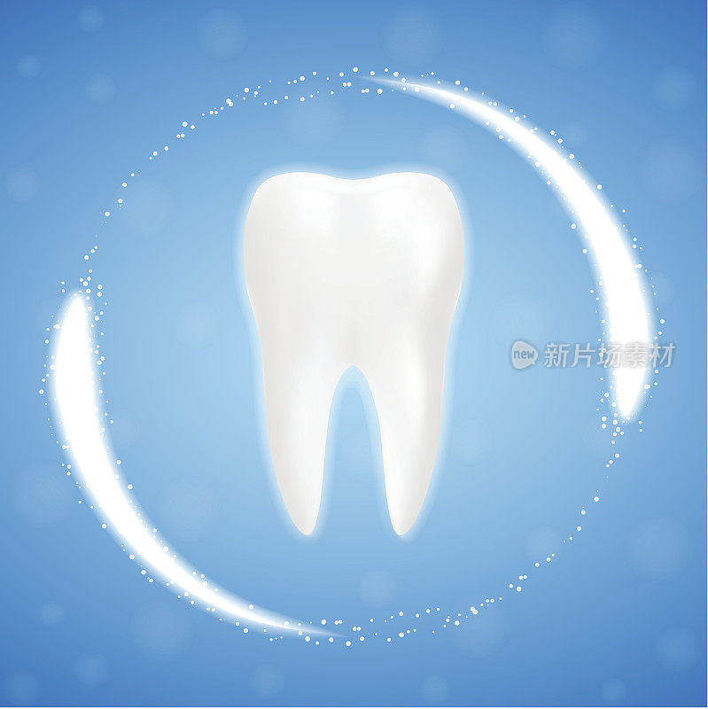 3d现实清洁牙齿，清洁牙齿的过程。牙齿美白。牙齿健康的概念。口腔护理，牙齿修复孤立的背景。现实的矢量图