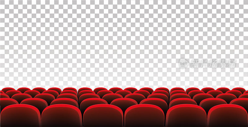 一排排的红色电影院座位上孤立的背景-股票向量。