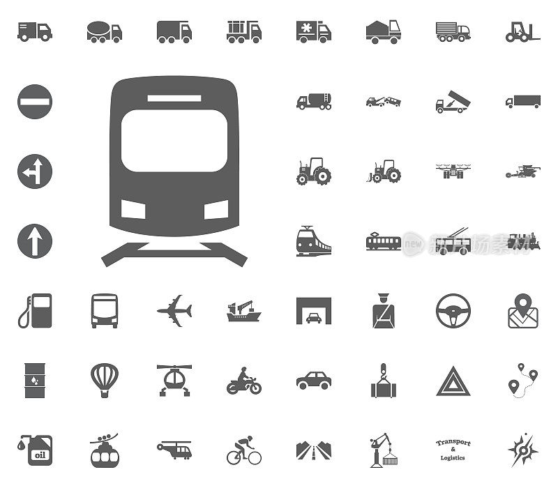 火车图标符号。运输和物流设置图标。交通设置图标