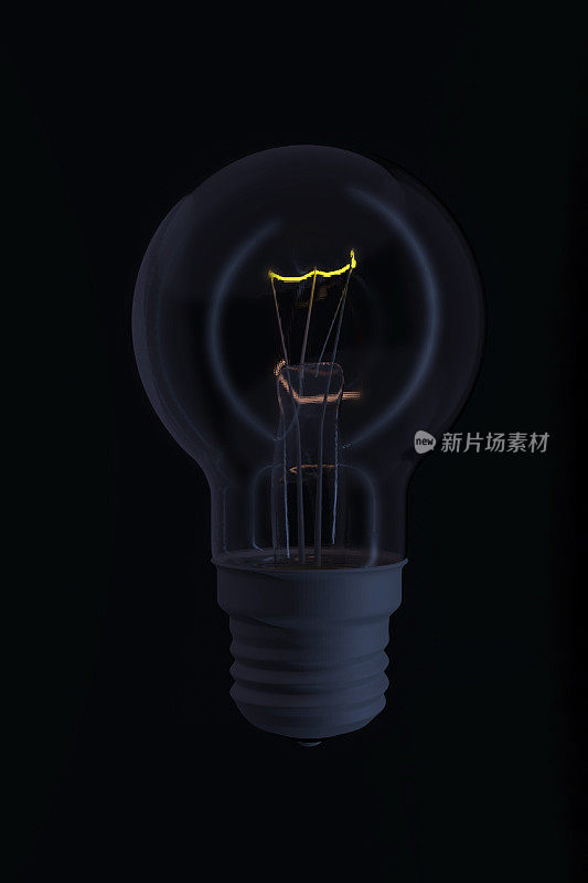 灯丝昏暗的电灯，概念创意来源，3d渲染，3d插图