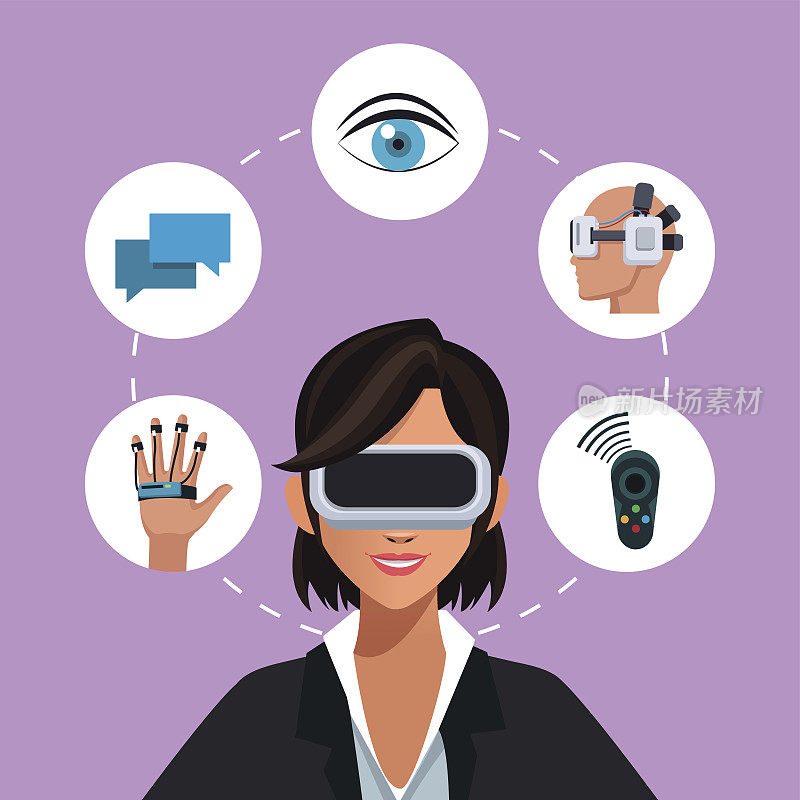 女性虚拟现实眼镜连接可穿戴智能