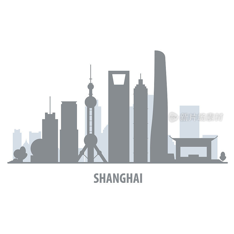 上海城市天际线-城市景观剪影与地标