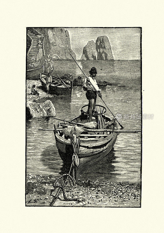 传统的渔民和船，维多利亚19世纪