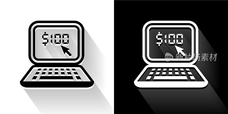 在线金钱黑白图标与长影子