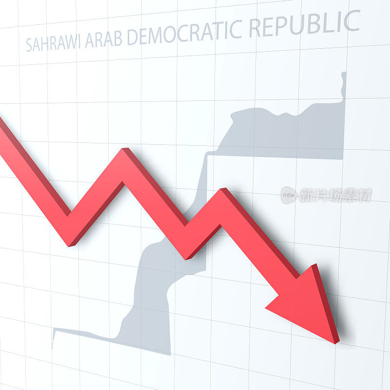 落下的红色箭头，以阿拉伯撒哈拉民主共和国地图为背景