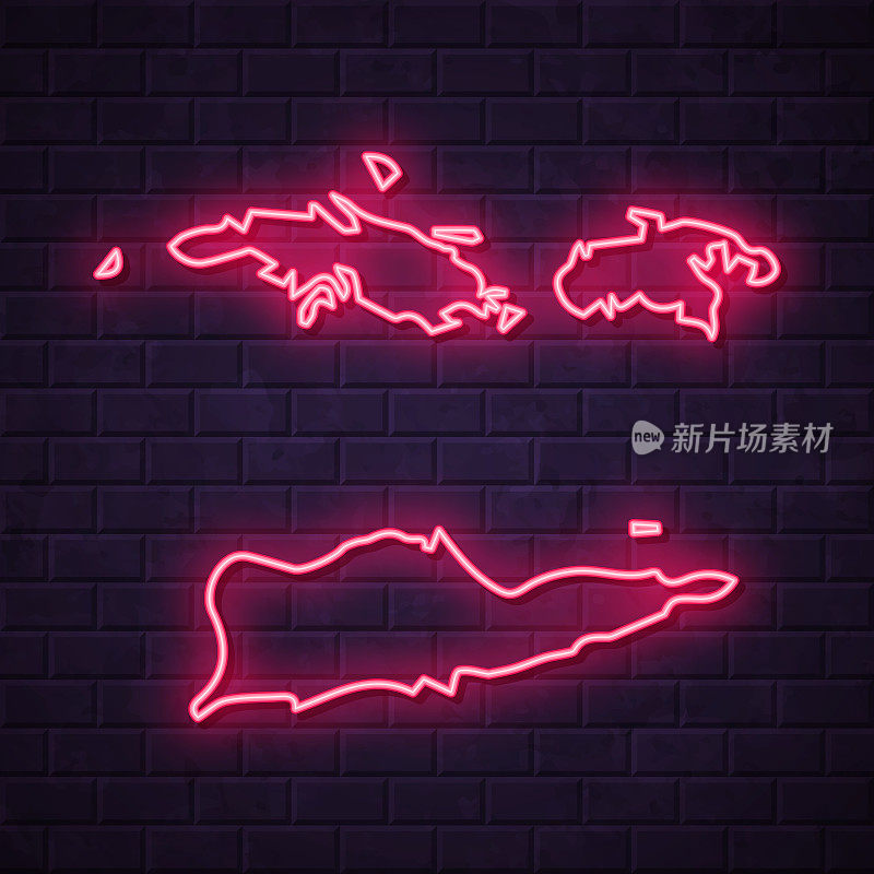 美属维尔京群岛地图-砖墙背景上闪烁的霓虹灯