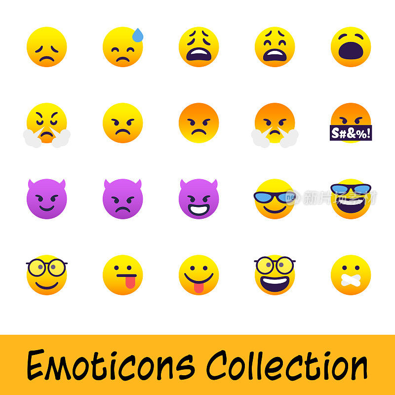 emoticon平面设计集合颜色渐变