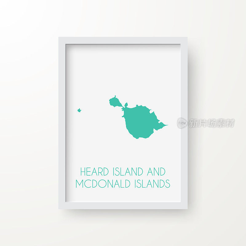 赫德岛和麦当劳群岛的地图在一个框架上的白色背景