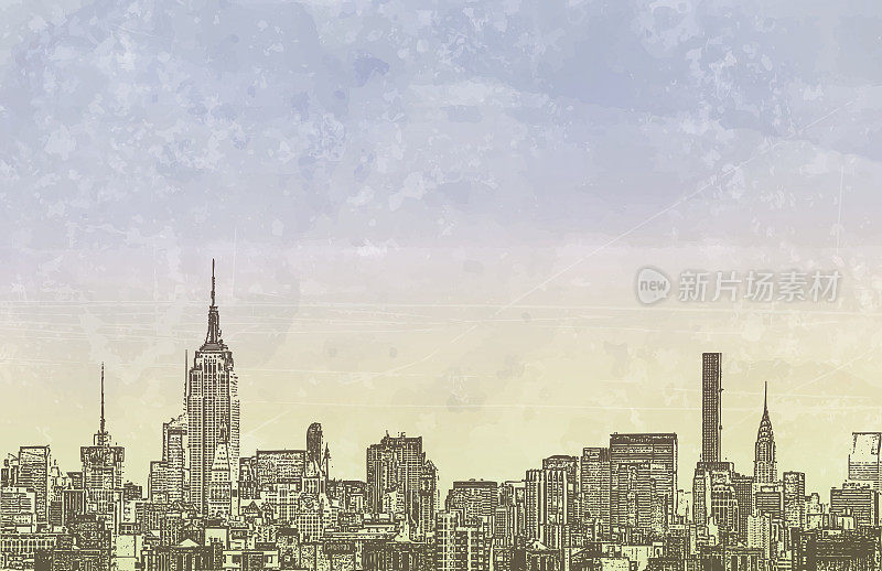 纽约城市天际线复制空间Grunge水彩城市背景