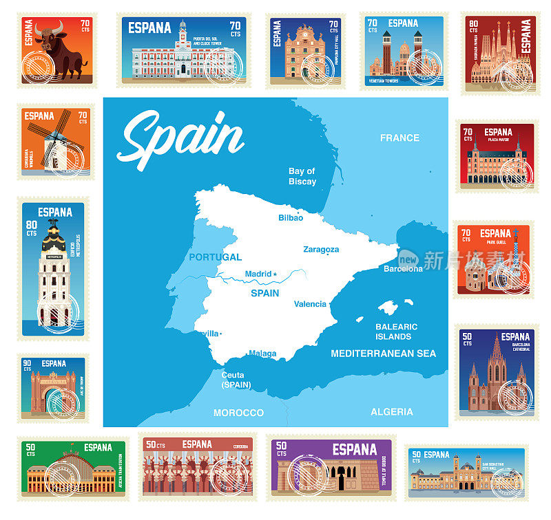 西班牙邮票及地图