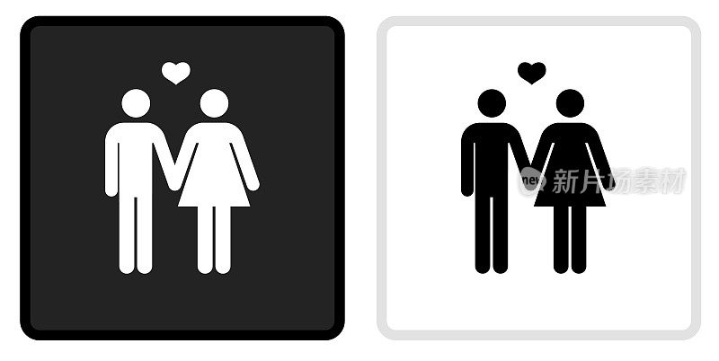 情侣在爱牵手图标上的黑色按钮与白色翻转