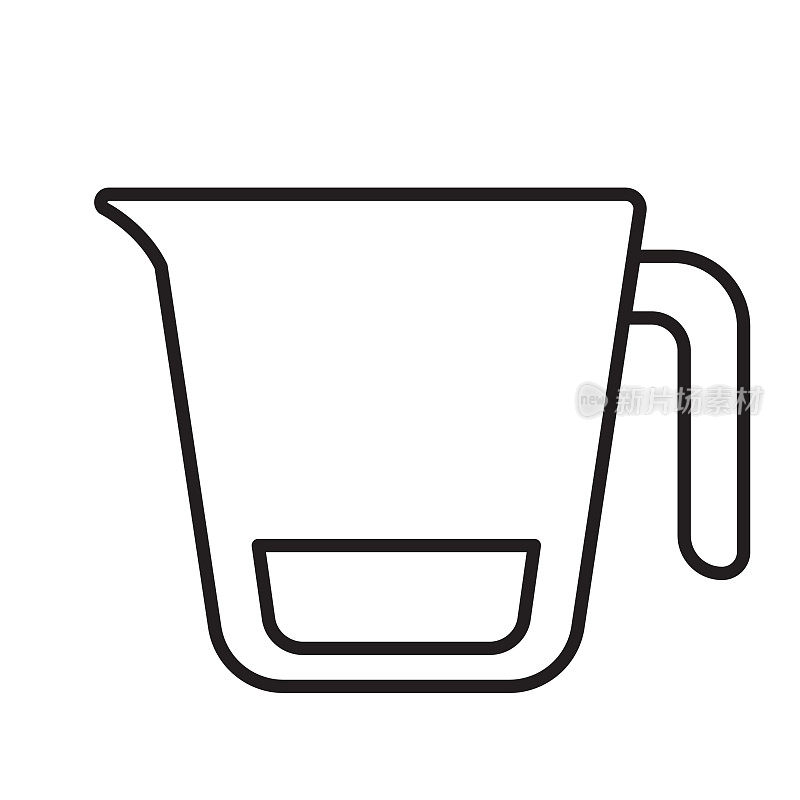 厨房和烹饪量杯与四分之一杯细线图标-可编辑的笔画