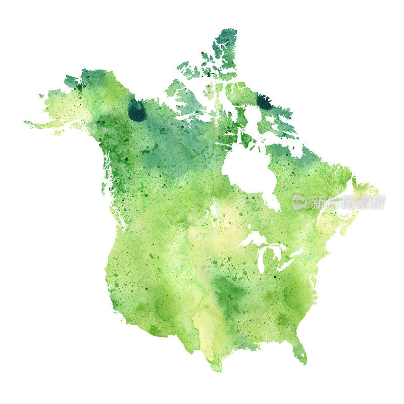 北美栅格水彩地图插图