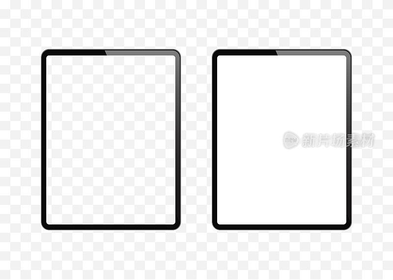 新版本的轻薄平板，类似于ipad，黑白透明屏幕。现实的矢量图。
