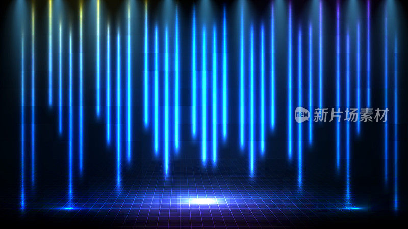 抽象的未来主义背景的蓝色空舞台和霓虹灯聚光灯舞台背景