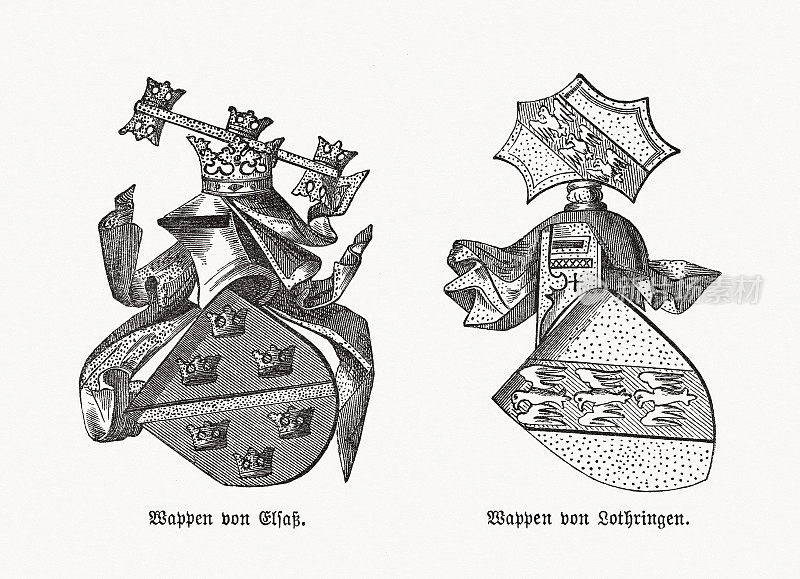 阿尔萨斯和洛林的纹章，木刻，1893年出版