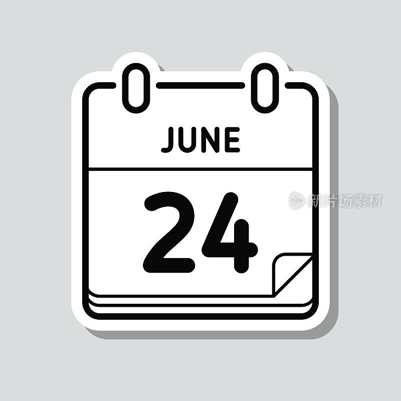 6月24日。灰色背景上的图标贴纸