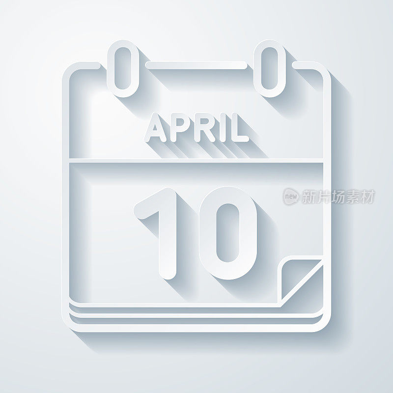 4月10日。在空白背景上具有剪纸效果的图标