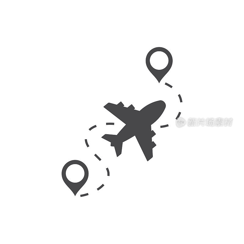 飞机和定位针黑色矢量图标