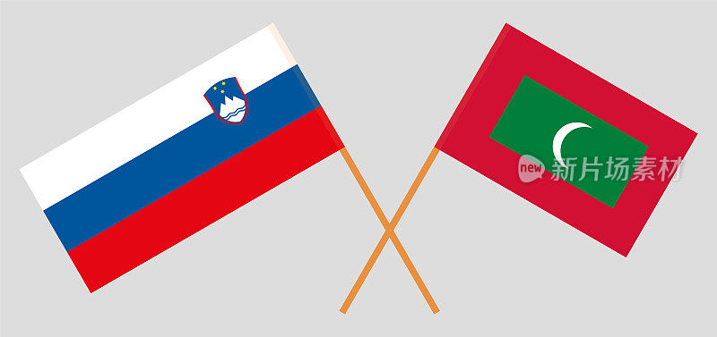 斯洛文尼亚和马尔代夫的交叉旗帜。官方色彩。正确的比例