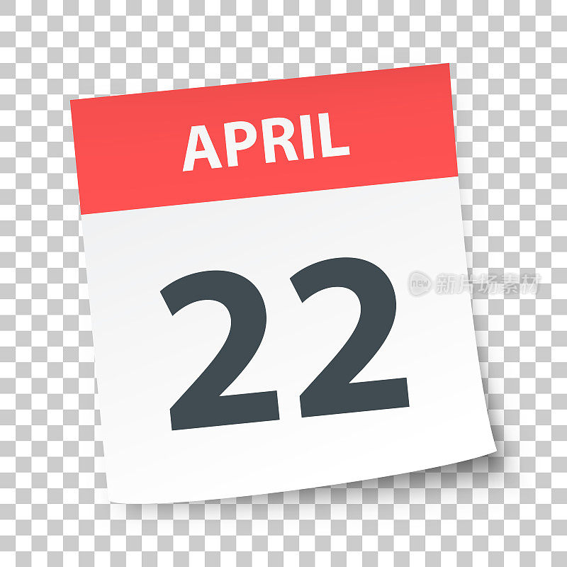 4月22日――空白背景上的每日日历