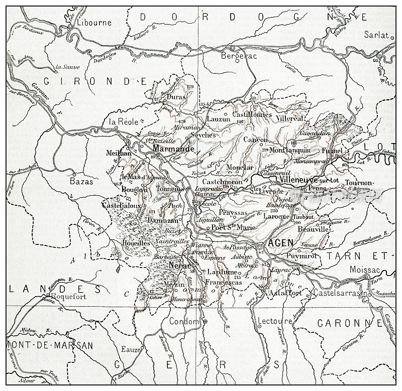 Lot-et-Garonne的古法国地图(département)