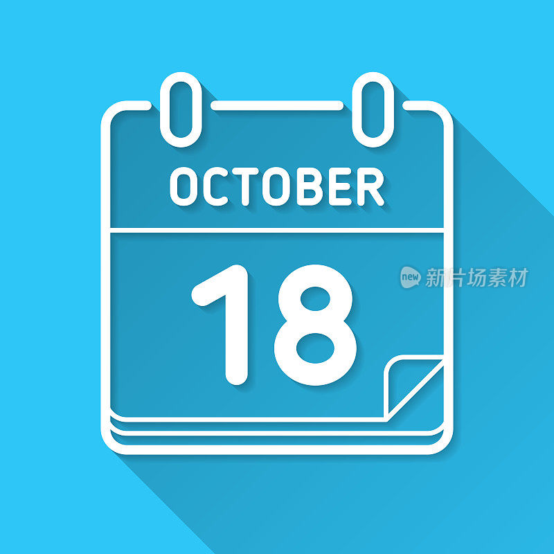 10月18日。图标在蓝色背景-平面设计与长阴影