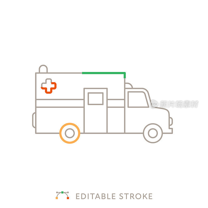 救护车多色线图标与可编辑的Stroke