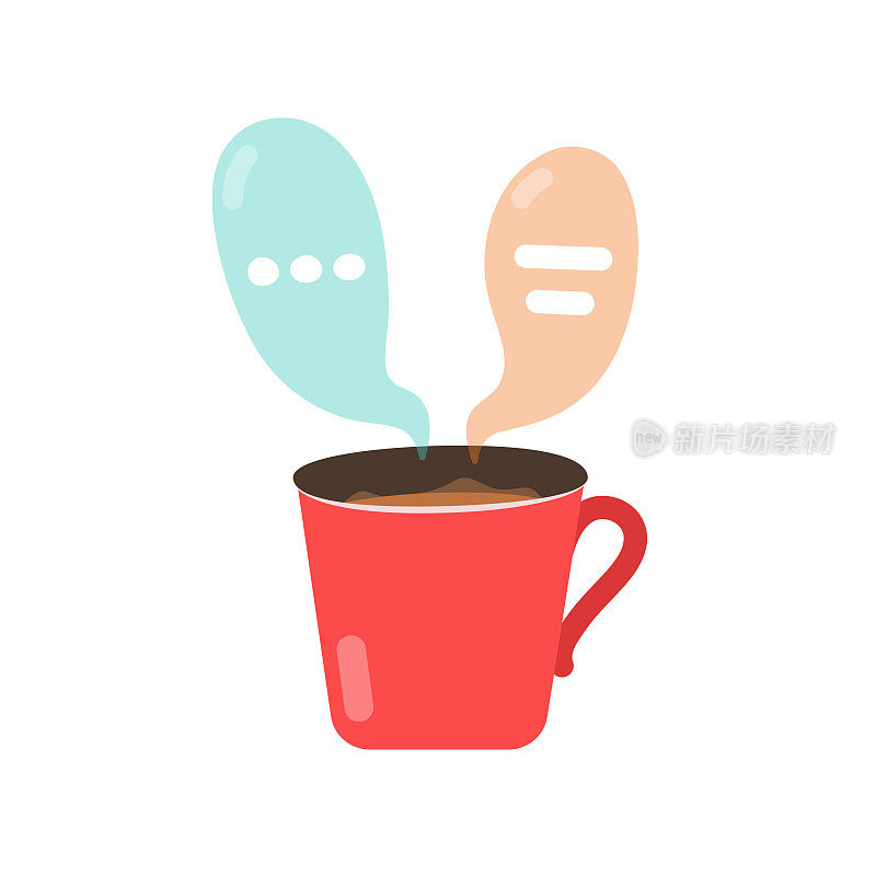 咖啡杯和聊天语音气泡图标平面设计。