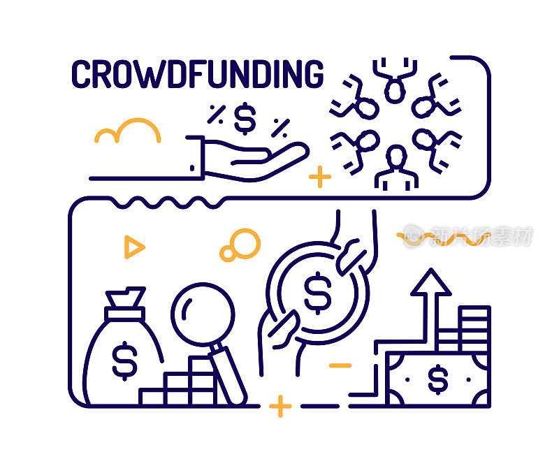 众筹概念,线风格矢量插图