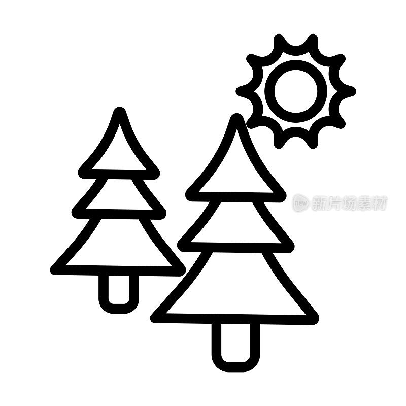 松树图标从露营收集。细线松树，松树，树轮廓图标孤立在白色背景上。线向量松树符号，网络和移动符号。